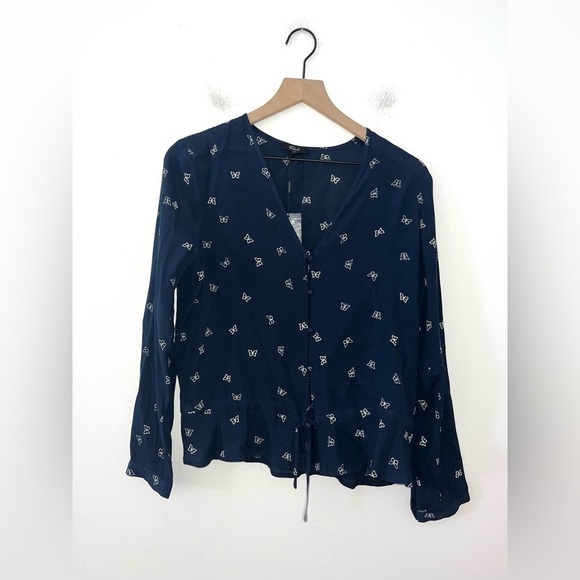 RAILS NWT Navy Blue & White Beaux Butterflies Long Sleeve Blouse in Size Small - Picture 5 of 12